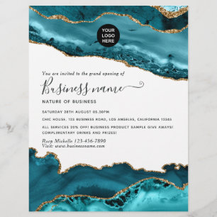 Teal - Turquoise and Gold Agate Grand Opening Flyer