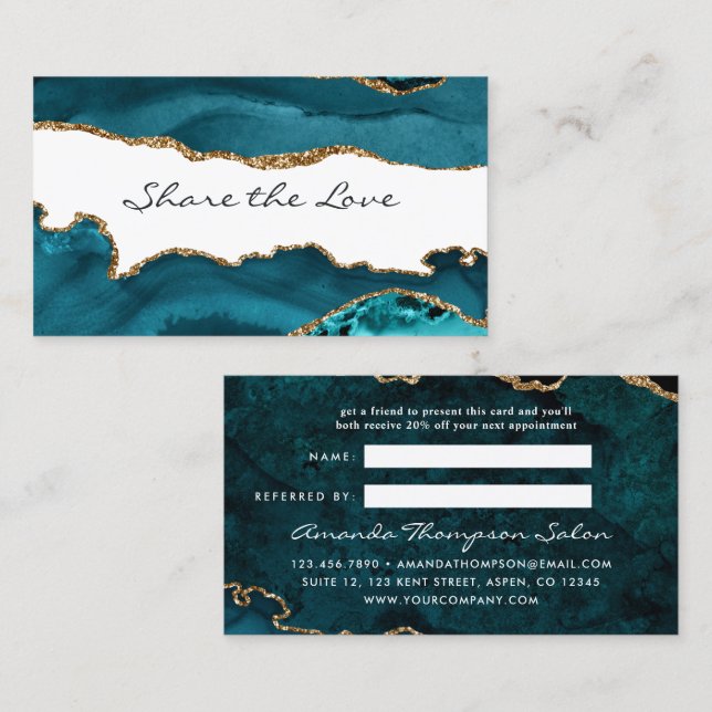 Teal - Turquoise and Gold Agate Referral Card (Front/Back)