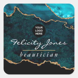 Teal - Turquoise and Gold Geode Agate Corporate Square Sticker