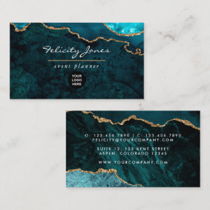Teal - Turquoise and Gold Geode Agate Stone Business Card