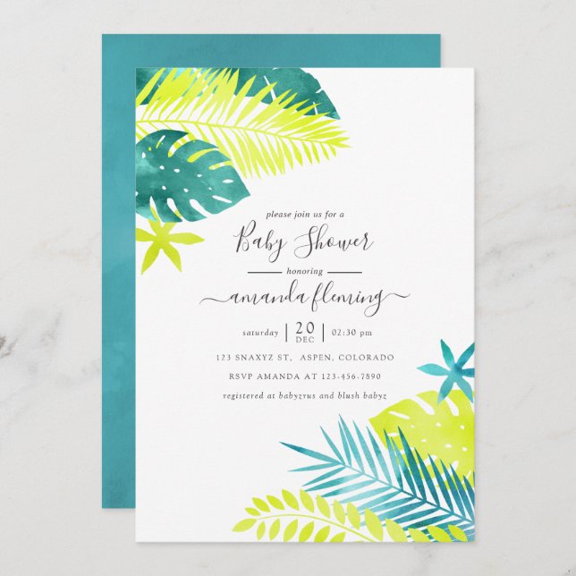 Teal - Turquoise and Lemon Tropical Baby Shower Invitation (Front/Back)