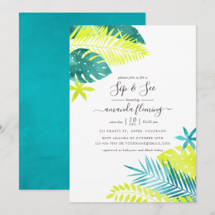 Teal - Turquoise and Lemon Tropical Sip and See Invitation