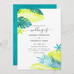 Teal - Turquoise and Lemon Tropical Wedding Invitation