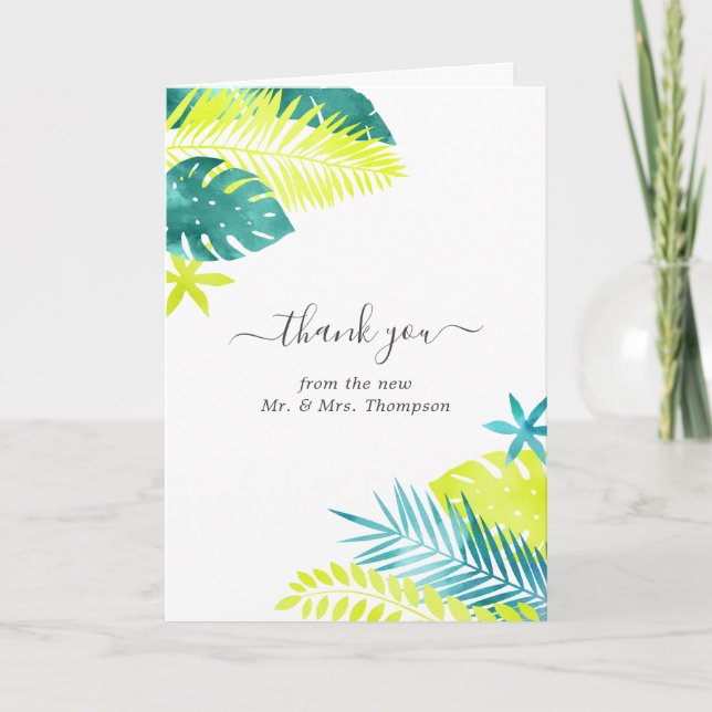 Teal - Turquoise and Lemon Tropical Wedding Photo Thank You Card (Front)