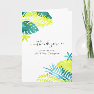 Teal - Turquoise and Lemon Tropical Wedding Photo Thank You Card