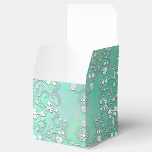 Teal Turquoise and White Fancy Damask Favour Box
