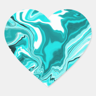 Teal, Turquoise and White Marble Heart Sticker