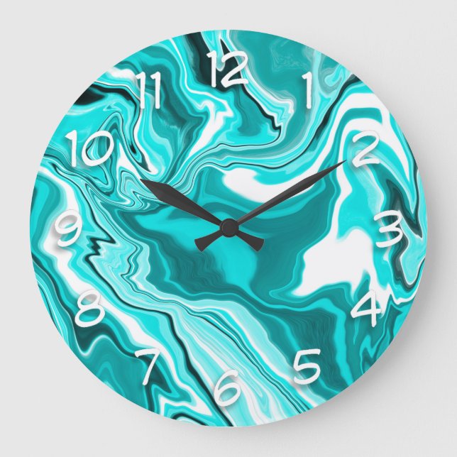 Teal, Turquoise and White Marble    Large Clock (Front)