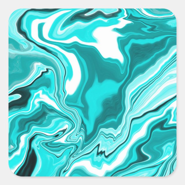 Teal, Turquoise and White Marble   Square Sticker (Front)