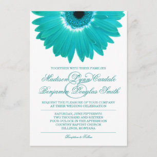 Teal Turquoise Aqua Daisy Wedding Invitations