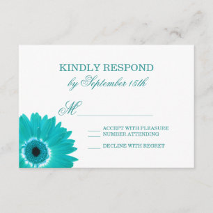 Teal Turquoise Aqua Daisy Wedding RSVP Cards