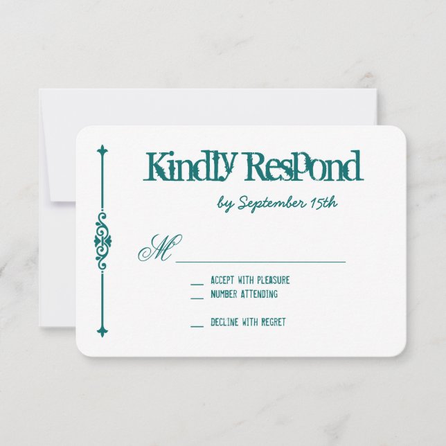 Teal Turquoise Aqua Typography Wedding RSVP Cards (Front)
