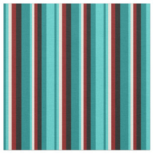 Teal, Turquoise, Beige, Maroon & Black Stripes Fabric