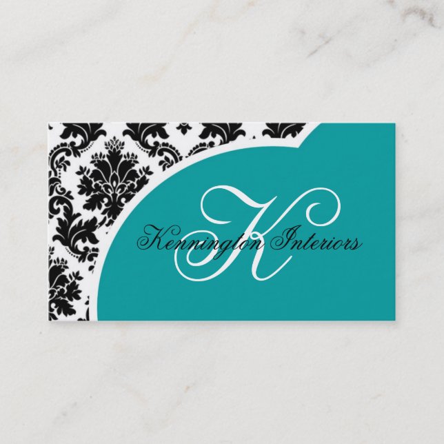 Teal Turquoise Black Damask Business Cards (Front)