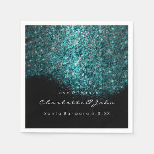 Teal Turquoise Blue Black White Confetti Sequin1 Napkin