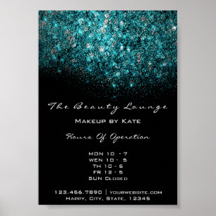 Teal Turquoise Blue Black White Confetti Sequin Poster