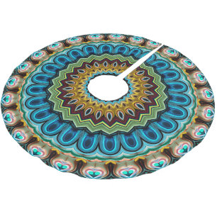 Teal Turquoise Blue Green Mandala Star Pattern Brushed Polyester Tree Skirt