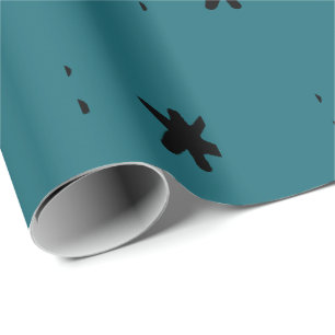 Teal Turquoise Blue Green Modern and Black Pattern Wrapping Paper