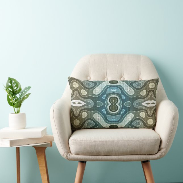Teal Turquoise Blue Grey Brown Hip Bohemian Art Lumbar Cushion (Chair)