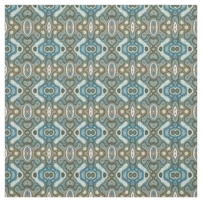Teal Turquoise Blue Grey Brown Hip Orient Bali Art Fabric (Swatch)