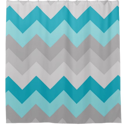Teal Turquoise Blue Grey Chevron, Blue Ombre Shower Curtain