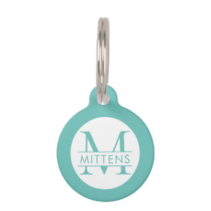 Teal Turquoise Blue Monogram Pet Tag