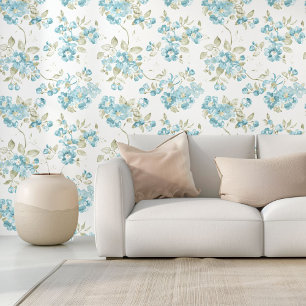 Teal Turquoise Blue Sage Green Flowers Art Pattern Wallpaper