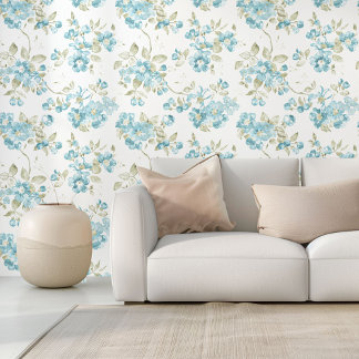 Teal Turquoise Blue Sage Green Flowers Art Pattern Wallpaper
