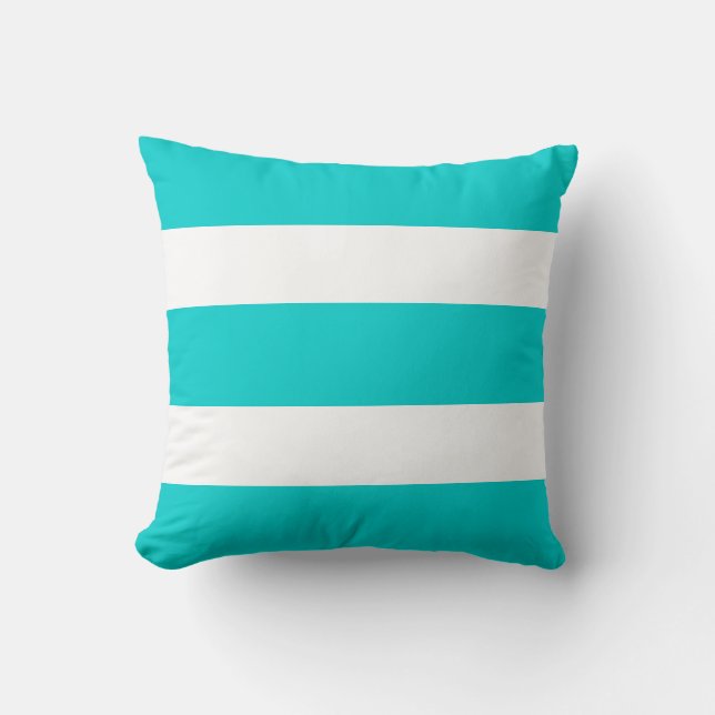 Teal Turquoise Blue Striped Beach Summer Outdoors  Cushion (Front)