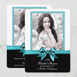 Teal Turquoise Bow Photo Bridal Shower Invitation