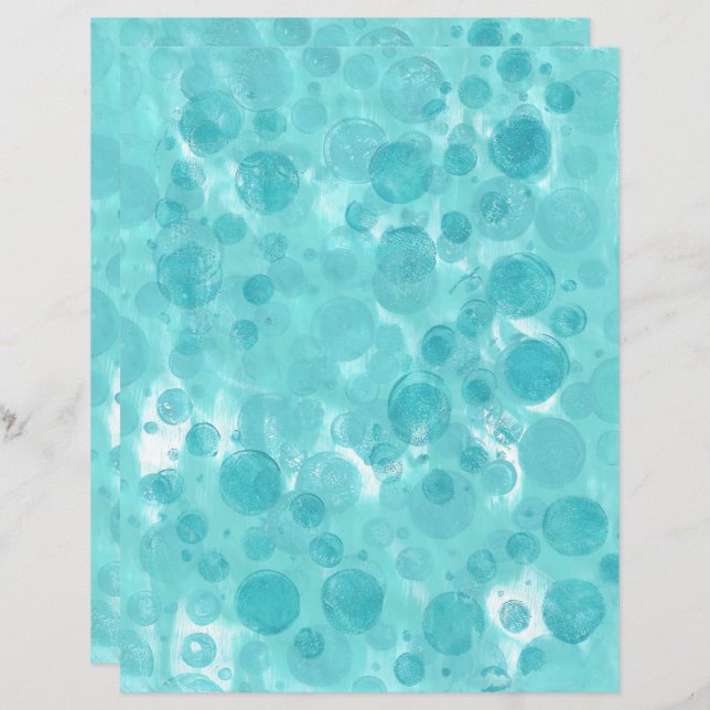 Teal Turquoise Bubbles on White Scrapbook Paper (Front/Back)