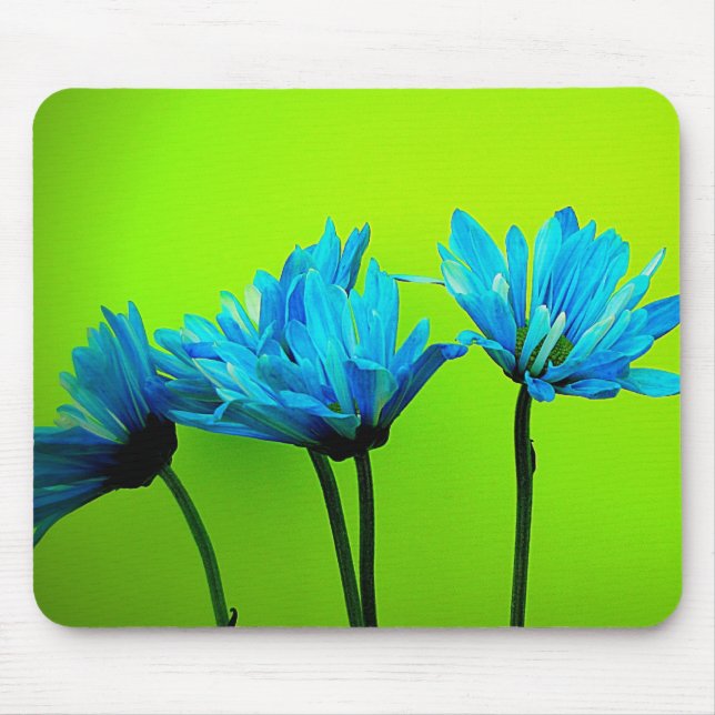 Teal Turquoise Daisies on Lime Green Flowers Gifts Mouse Mat (Front)
