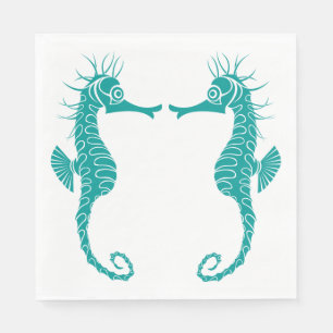 Teal Turquoise Details Seahorse Beach Wedding Napkin