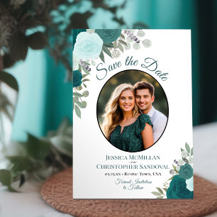 Teal & Turquoise Elegant Floral Boho Wedding Photo Save The Date