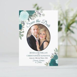 Teal & Turquoise Elegant Floral Boho Wedding Photo Save The Date