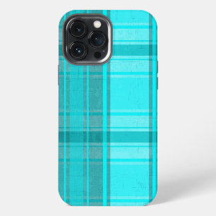 Teal Turquoise Faux Textile Tartan Plaid Pattern iPhone 13 Pro Max Case