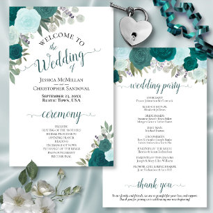Teal & Turquoise Floral Budget Wedding Program