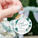 Teal Turquoise Floral Wreath Maid of Honour Weddin Key Ring<br><div class="desc">This keychain is designed as a thank you gift for the Maid of Honour at your wedding. The elegant boho chic design a rustic hand painted watercolor design with a wreath of roses and flowers in shades of teal, turquoise, aqua, and cyan. The text is written in elegant script letters,...</div>