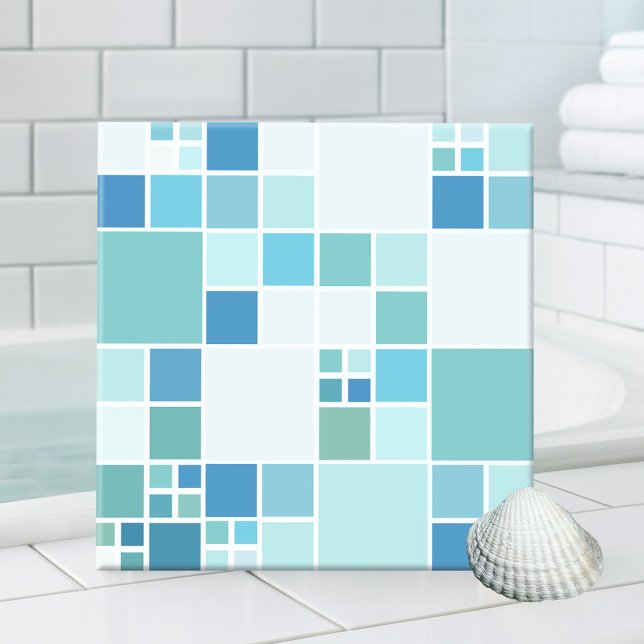 Teal Turquoise Geometric Pattern Bathroom Tile (Abstract geometric design checkered bathroom tile in teal turquoise and blue green)