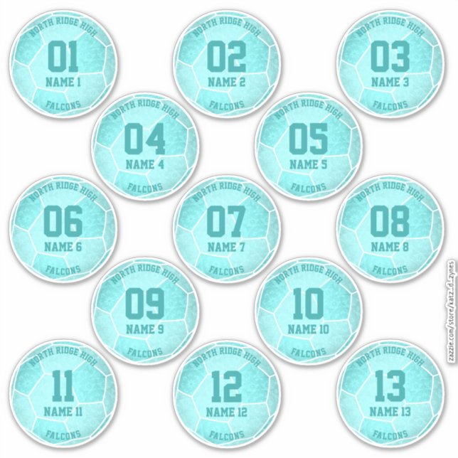 teal turquoise girly soccer birthday party favours (Front)