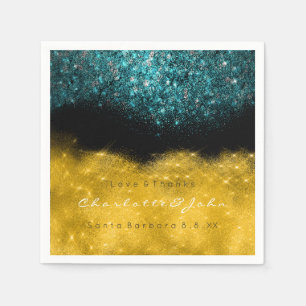 Teal Turquoise Gold Black White Confetti Glitter Napkin