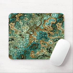 Teal Turquoise Gold Brown Minerals Marble Pattern Mouse Mat