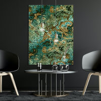 Teal Turquoise Gold Brown Minerals Marble Pattern