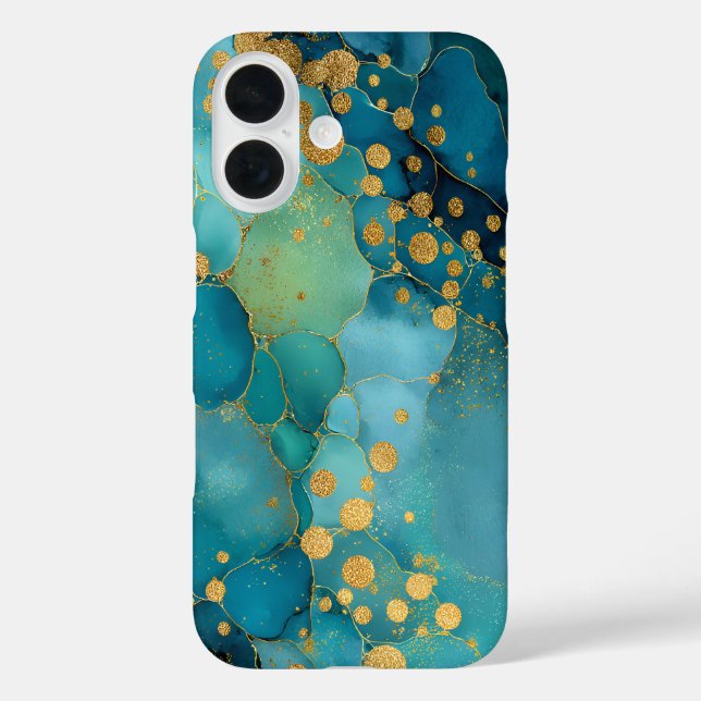 Teal, Turquoise & Gold Marble  Case-Mate iPhone Case (Back)