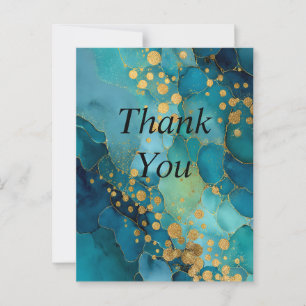 Teal, Turquoise & Gold Marble Thank You Card