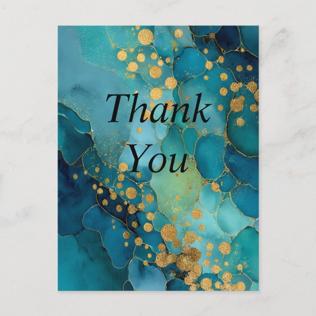 Teal, Turquoise & Gold Marble Thank You Card (Front)