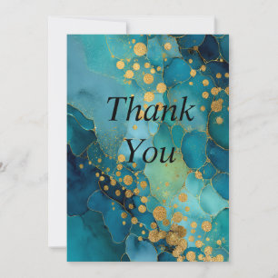 Teal, Turquoise & Gold Marble Thank You Card