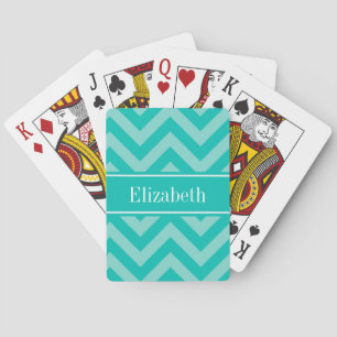 Teal Turquoise LG Chevron Teal Name Monogram Playing Cards