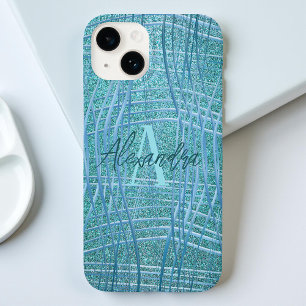 Teal Turquoise Metallic Glitter Modern Glam Luxury Case-Mate iPhone 14 Case