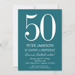 Teal Turquoise Modern Adult Birthday Invitations